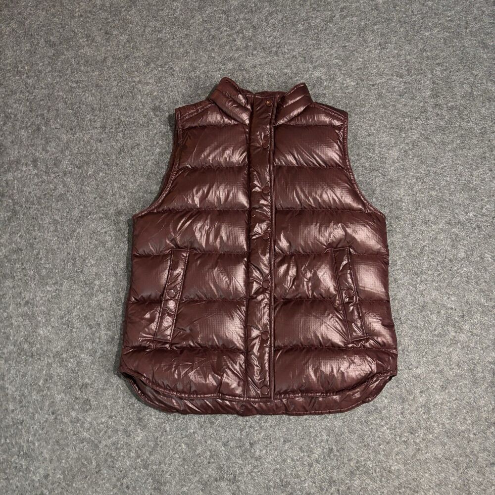 J. Crew Down Puffer Vest Womens Medium Maroon Shiny Ripstop Nylon